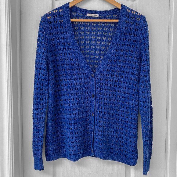 Dkny Sweaters - DKNY - Blue Lightweight Knit Cardigan Sweater